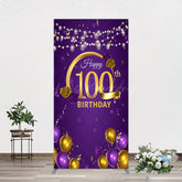 Lofaris Purple Gold Balloons 100th Birthday Rectangle Backdrop